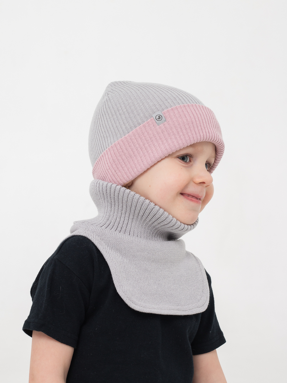 Шапка вязаная хлопковая ТВИНС(Пудра, Св.серый)