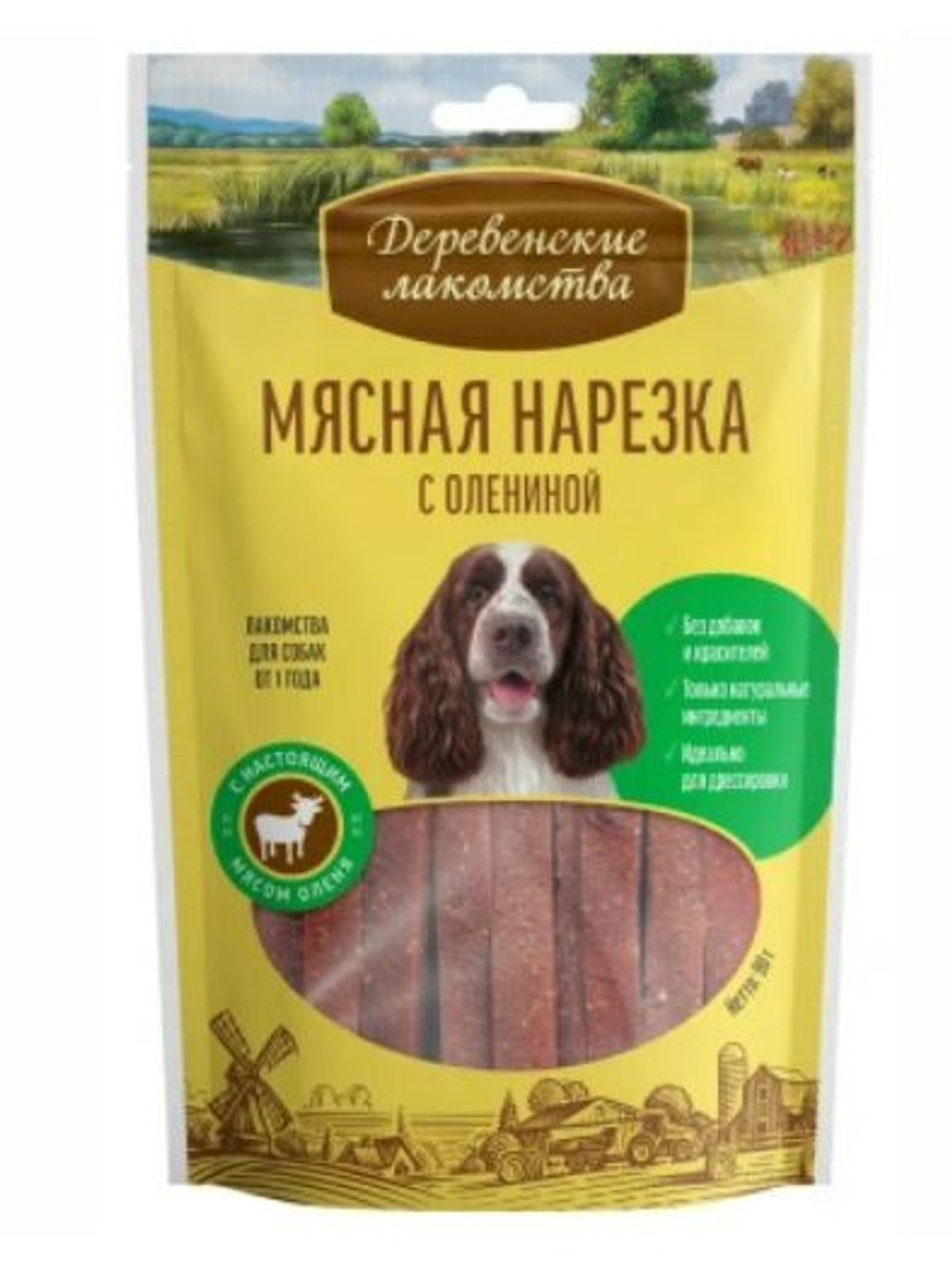 Мясная нарезка с олениной для собак Деревенские лакомства 0,09кг набор из 5 пакетов
