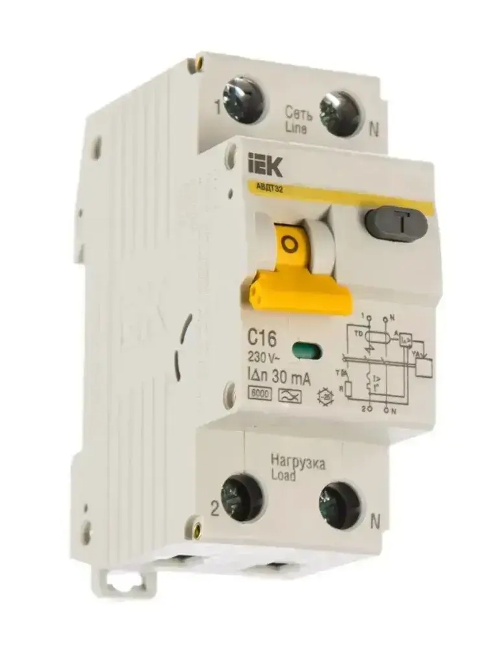 Дифференциальный автомат IEK, АВДТ32 C 16А 30мА