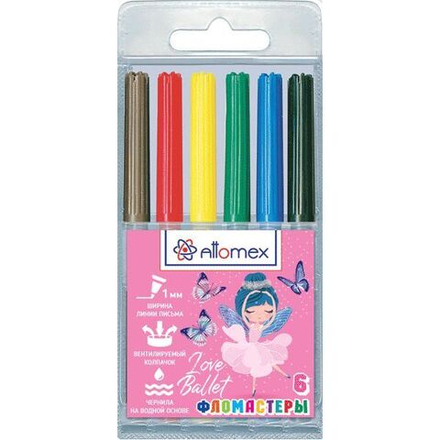 Фломастеры   6цв "Attomex. Ballet", вентил. колпачок, подвес