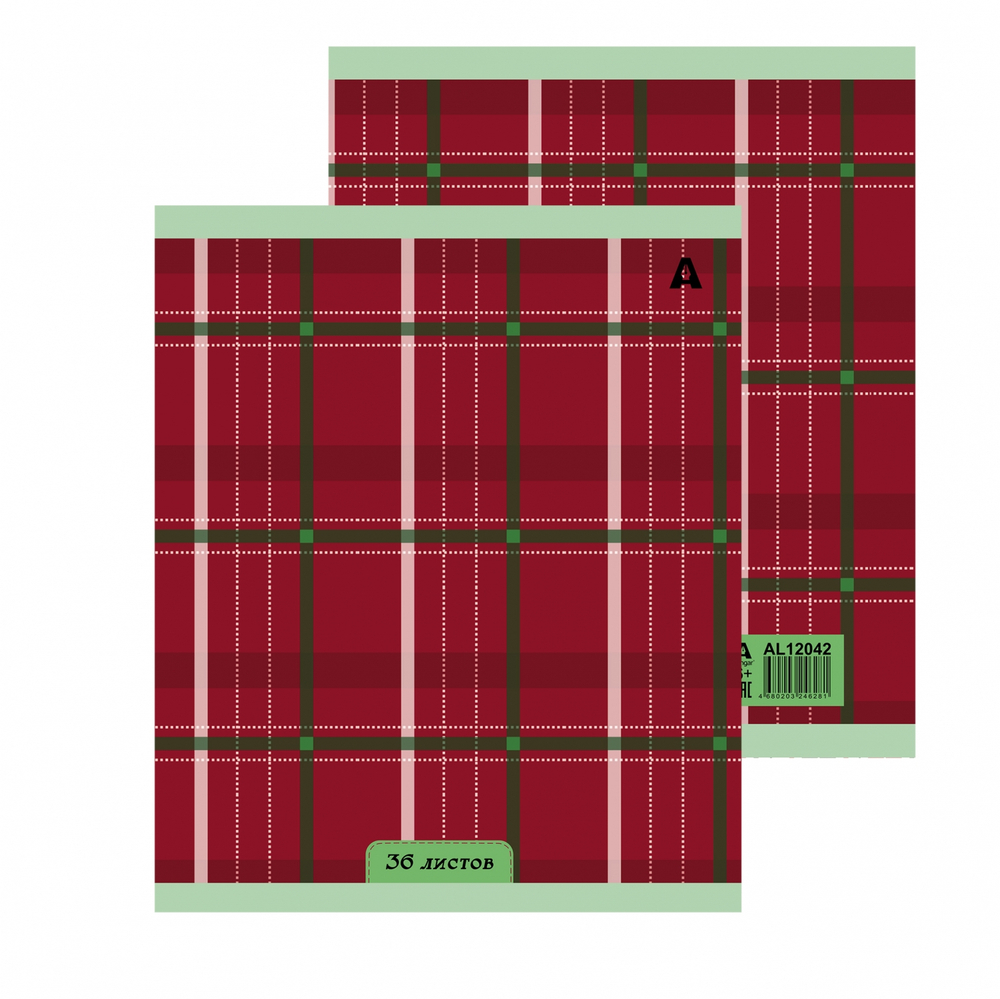 Тетрадь 36 л., А5, клетка, Alingar "Шотландская клетка. NEW", скрепка, офсет, мелованная бумага, 5 дизайнов в пленке т/у