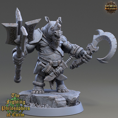 Носорог Воин Паладин Варвар Файтер Рыцарь миниатюра для dnd, днд, pathfinder, фентези, Настольная игра, НРИ, Варгейм, РПГ