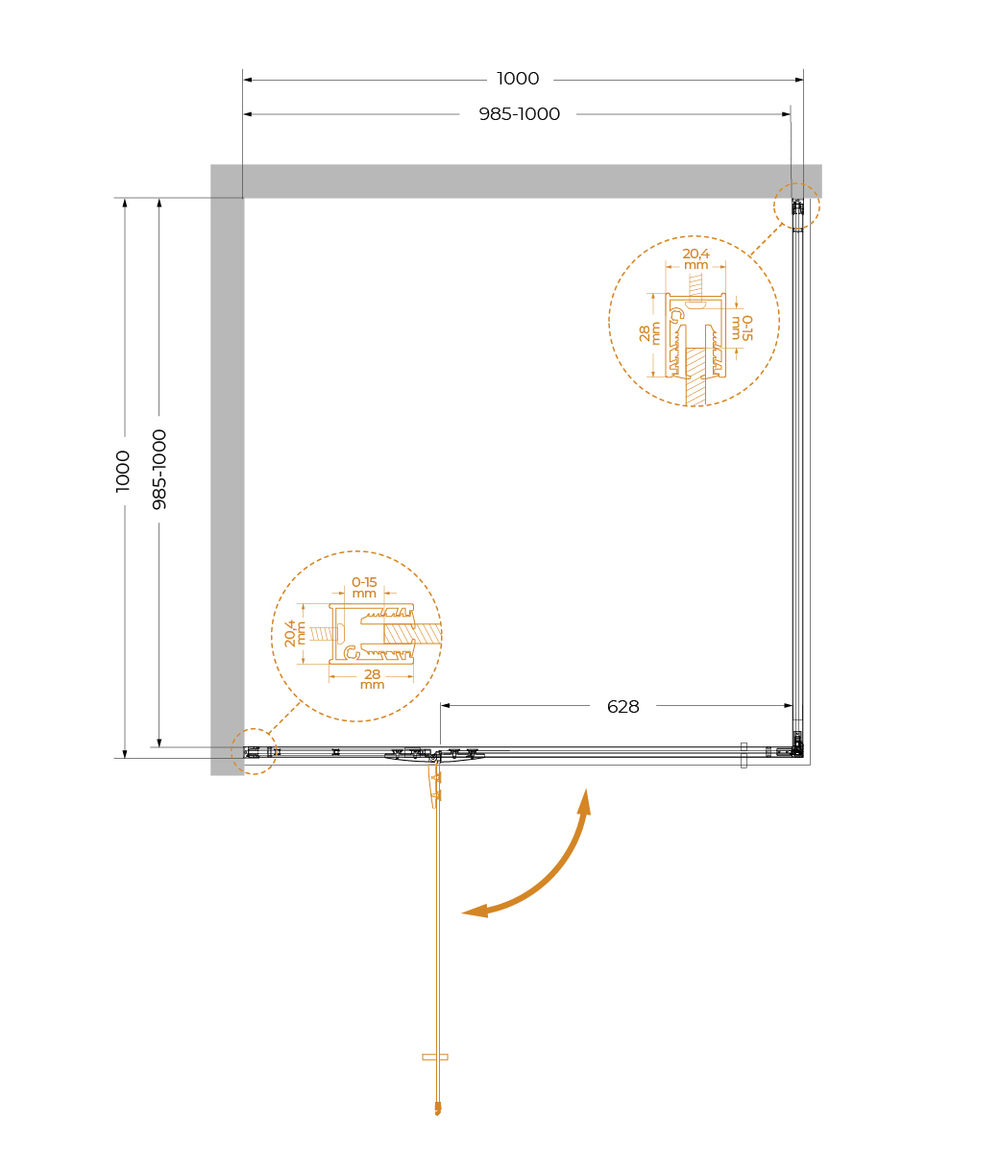 Душевой уголок Cezares LINER-A-1-100-C-Cr-L, 100х100х195, левосторонний, профиль хром, стекло прозрачное