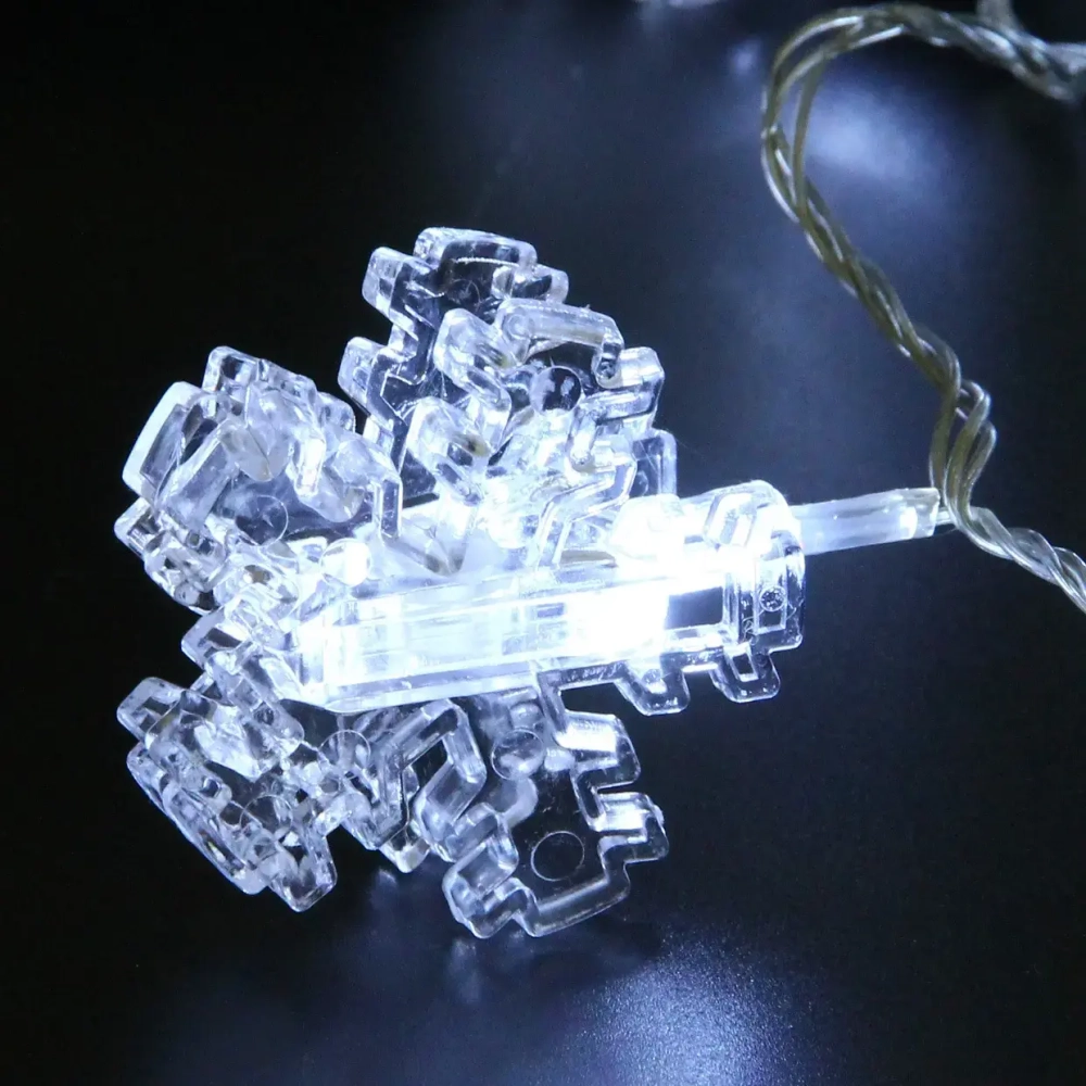 Гирлянда для дома 4,0 м 20 ламп LED с насадками СНЕЖИНКА Прищепка, прозрач.провод, Белый