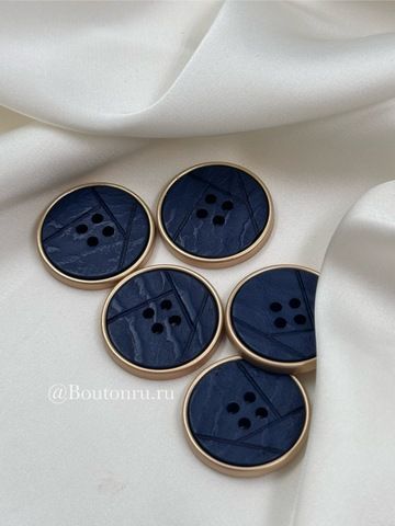 Пуговицы темно-синие на прокол в золотистом металлическом обрамлении