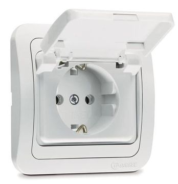 Розетка MAKEL  Мимоза 1-местная с крышк. бел.керамика с/п с/з 16А 250В