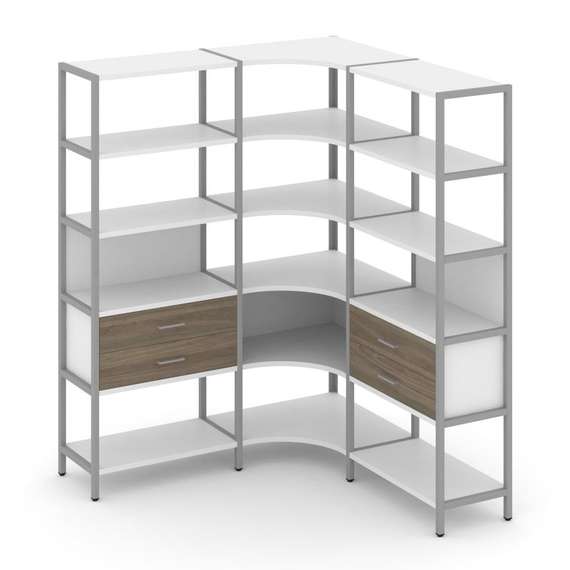 Shelf System Трехсекционный угловой стеллаж пятиярусный с ящиками SN.STMU-531 Белый/Вяз Благородный/