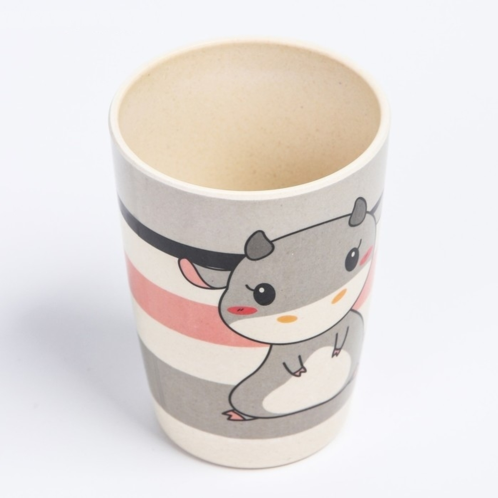 4482565 Набор бамбуковой посуды "Коровка", тарелка, миска, стакан, приборы, 5 предметов