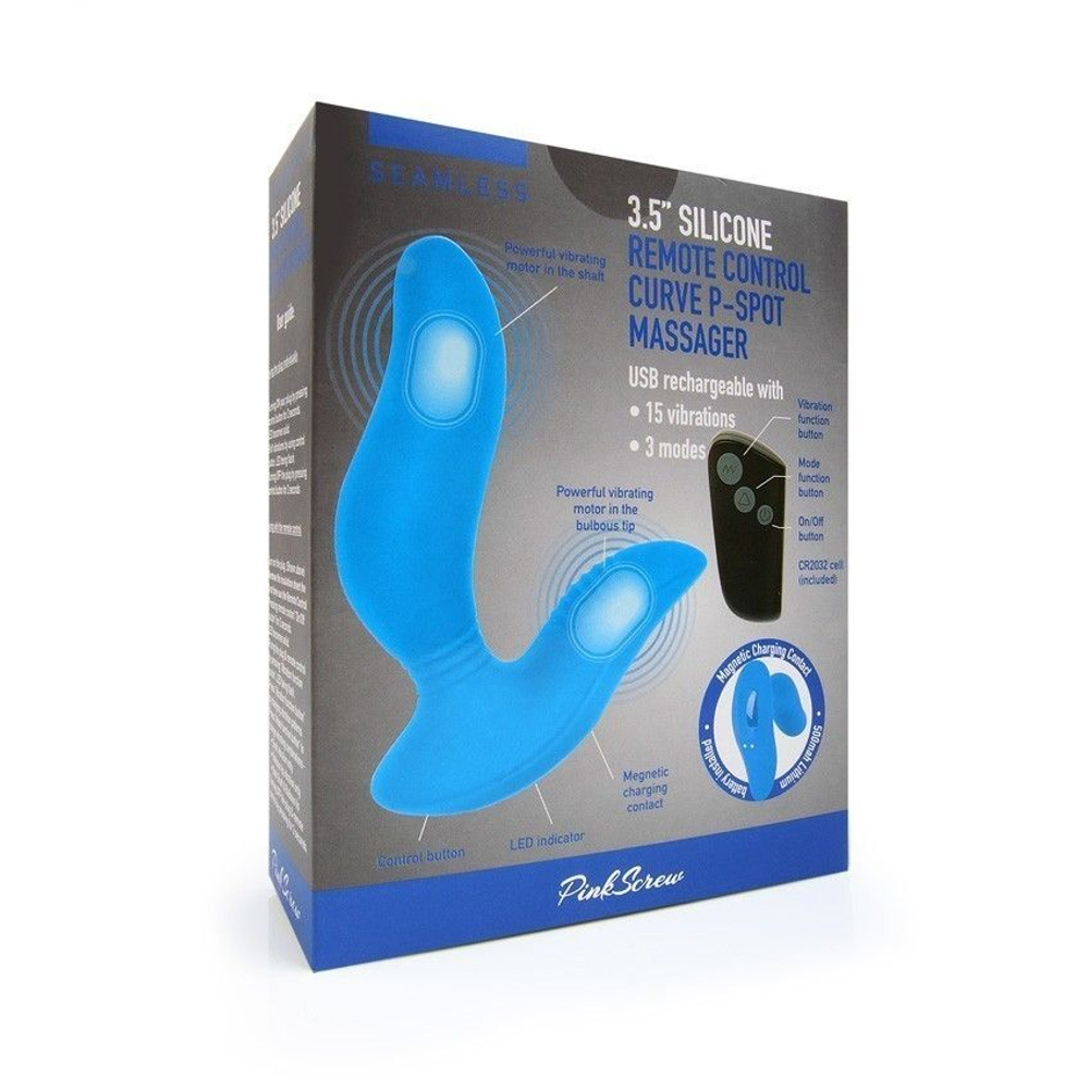 Синий вибромассажер простаты 3,5’’ Remote Control Curve P-spot Massager - 12 см.
