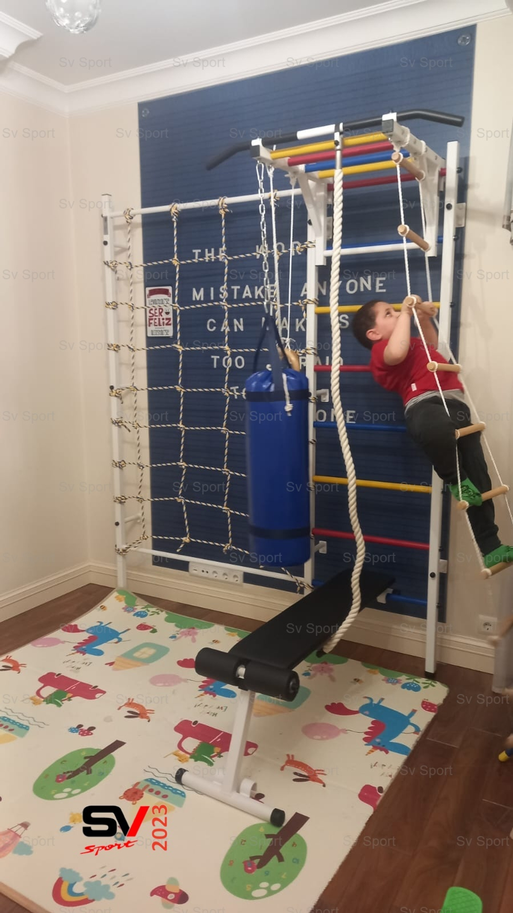 Монтаж шведской стенки Sv Sport с канатным лазом в пеноблочные, газоблочные стены