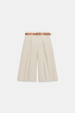 ZARA ДЛИННЫЕ ШОРТЫ С РЕМНЕМ, СВЕТЛО-БЕЖЕВЫЙ