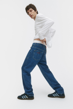 Джинсы прямые мужские синие Men Straight Dark blue