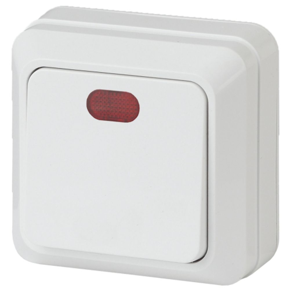 Выключатель Intro Quadro 2-102-01 одноклавишный с подсветкой, 10А-250В, IP20, ОУ, белый