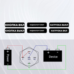 Кнопка для монтажа на корпус металлическая с индикатором (12-24 В, 16 мм)