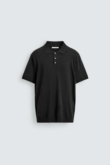 ZARA ПОЛО ИЗ ТРИКОТАЖА КЛАССИЧЕСКОГО КРОЯ, ЧЕРНЫЙ