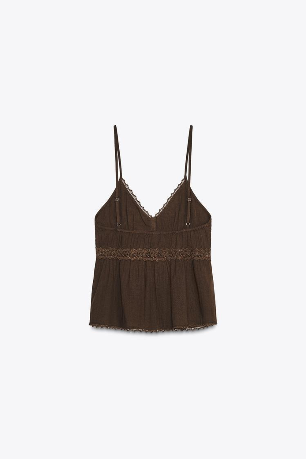 ZARA ТОП С КРУЖЕВОМ, КОРИЧНЕВЫЙ