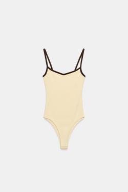 ZARA БОДИ С КОНТРАСТНЫМИ ВСТАВКАМИ, КОРИЧНЕВЫЙ/ЭКРЮ