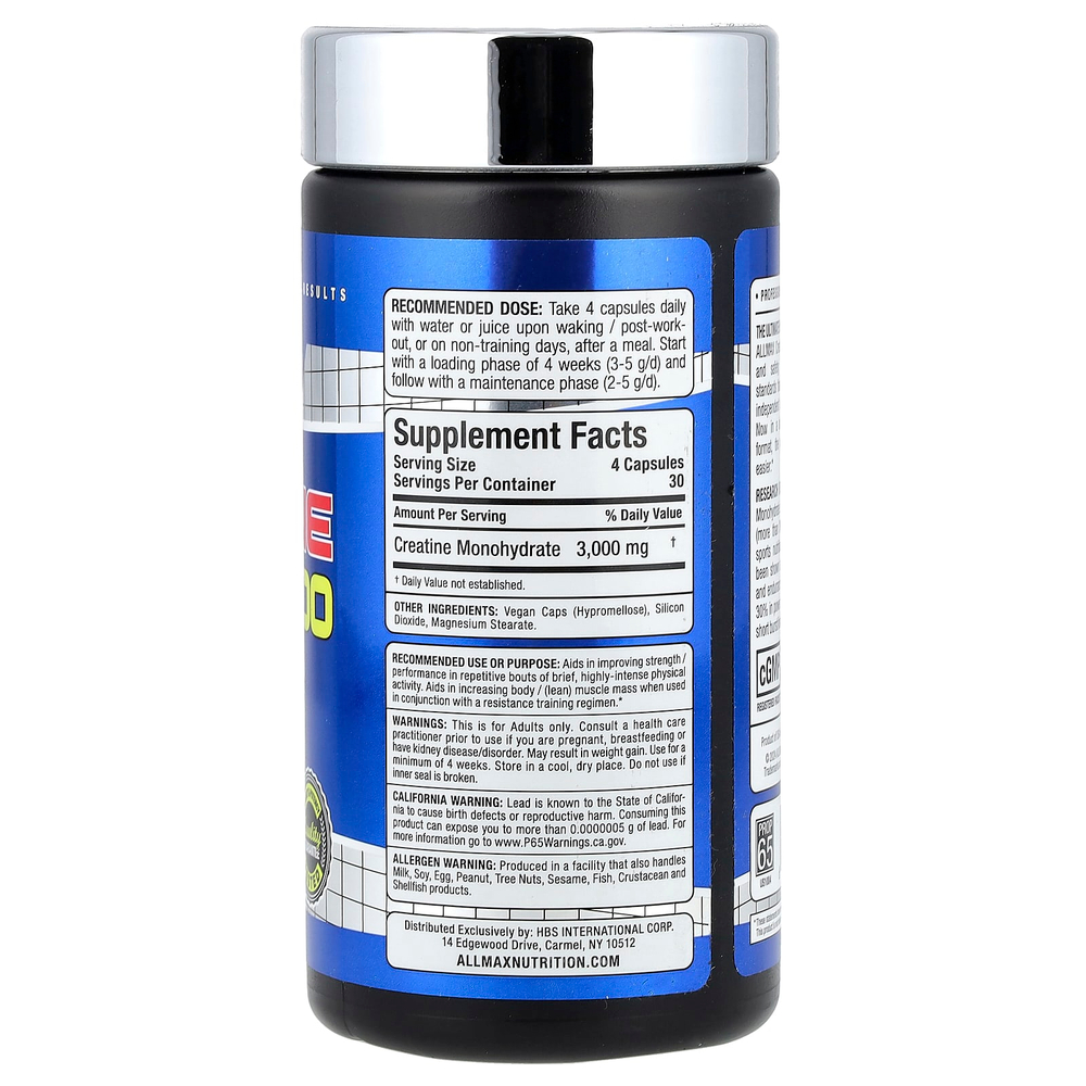 ALLMAX, креатин 3000, 120 растительных капсул (750 мг в 1 капсуле)