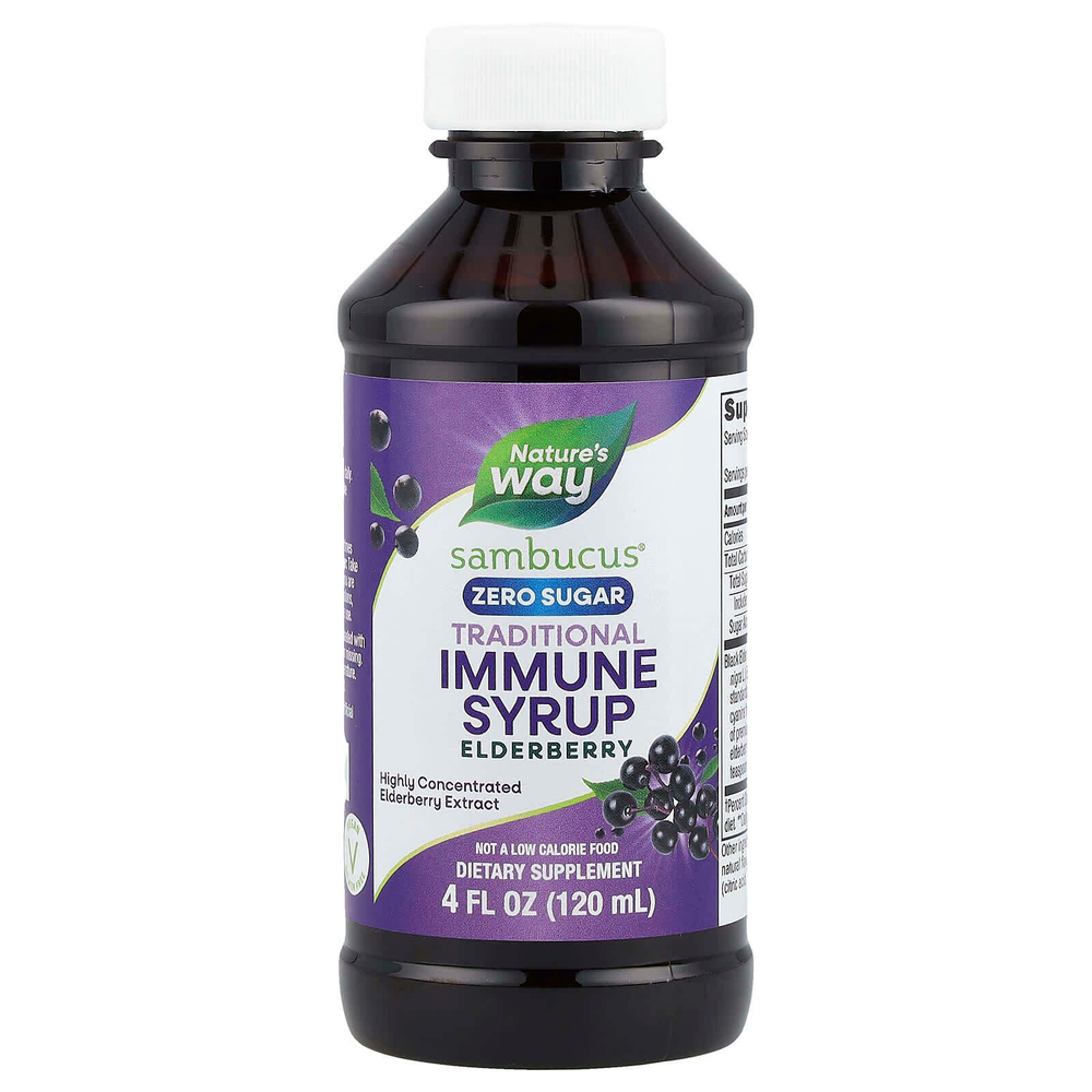Nature's Way, Sambucus®, традиционный иммунный сироп, без сахара, бузина, 50 мг, 120 мл (4 жидк. Унции)