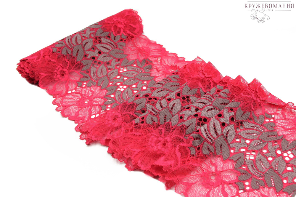 Эластичное кружево, ОПТ, 22 см, ярко-розовый и серый, (Арт: EK-1081), м