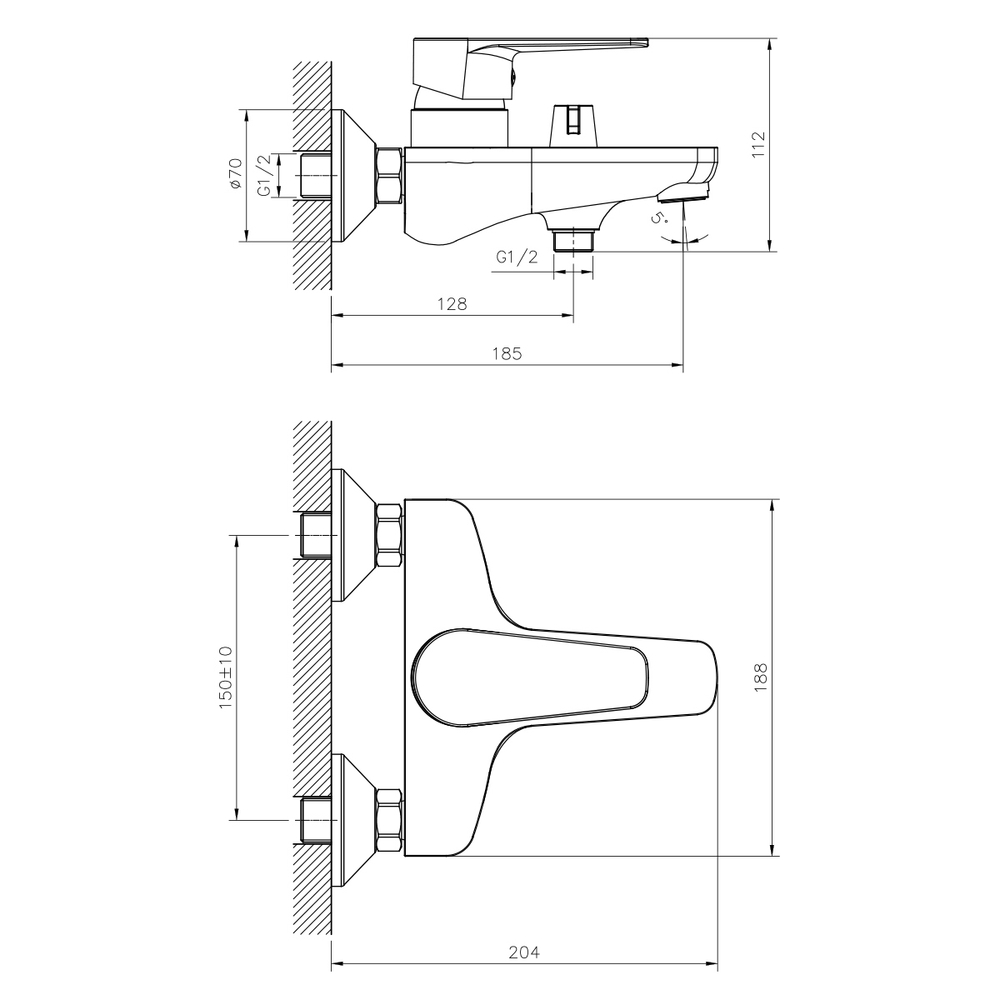 Смеситель DECOROOM DR72036 одноручный  для ванны с коротким изливом