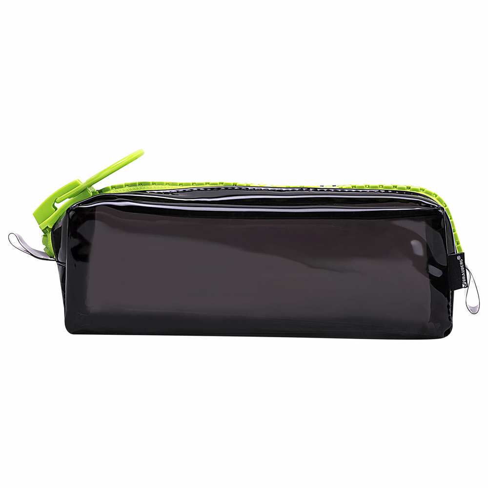 Пенал BRAUBERG с объемной "тракторной" молнией 1 отделение ПВХ 22х8х6 5 см "Neon green" (2 штуки в упаковке)