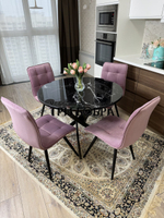 Круглый стеклянный раздвижной стол "Черный оникс" и стулья "ГУЧИ" пыльная роза