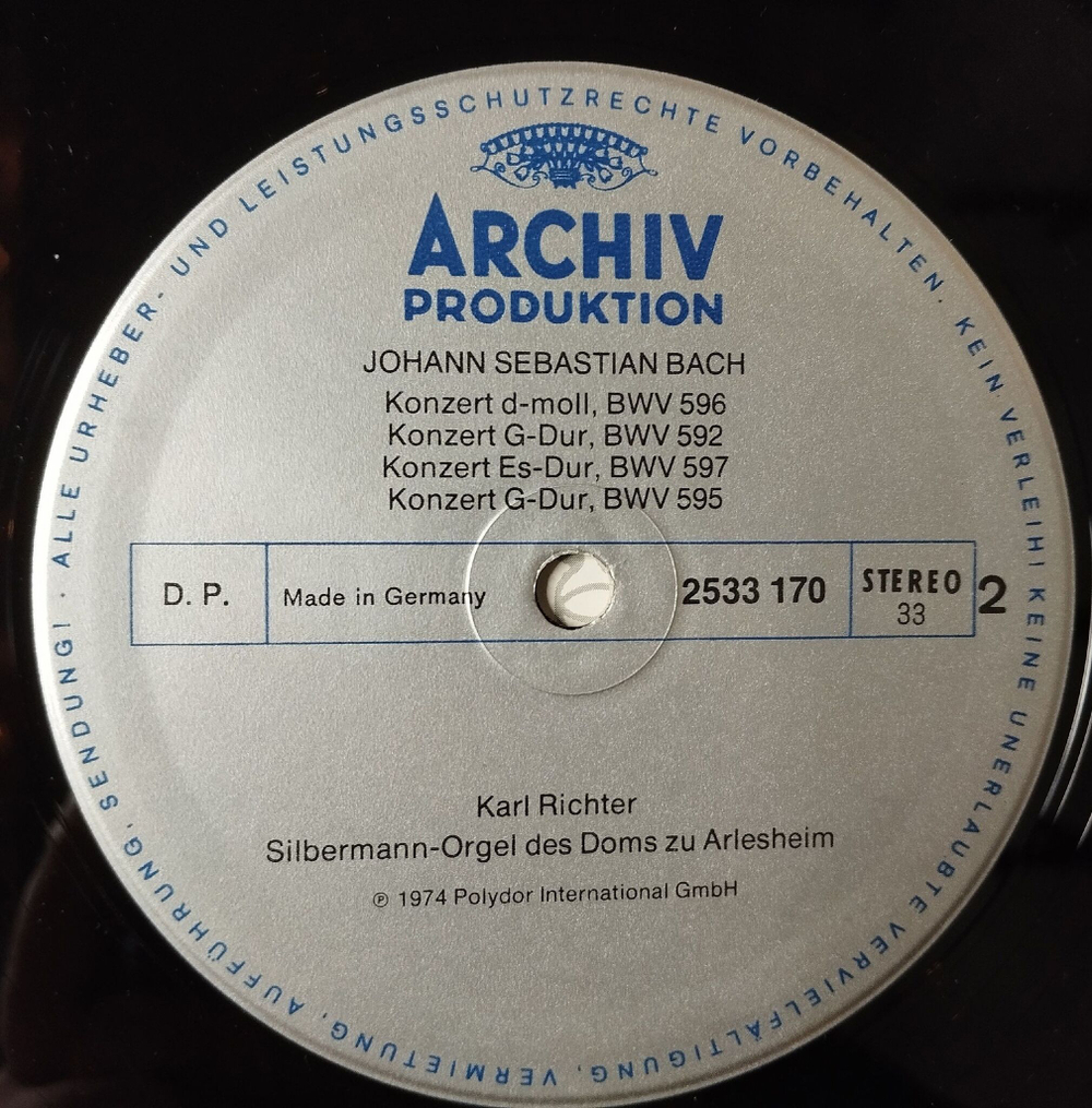 Винтажная виниловая пластинка LP J. S. Bach И.С. Бах, Карл Рихтер Karl Richter Die 6 Orgelkonzerte 6 Органных Концертов, BWV 592 597 (Germany 1974)