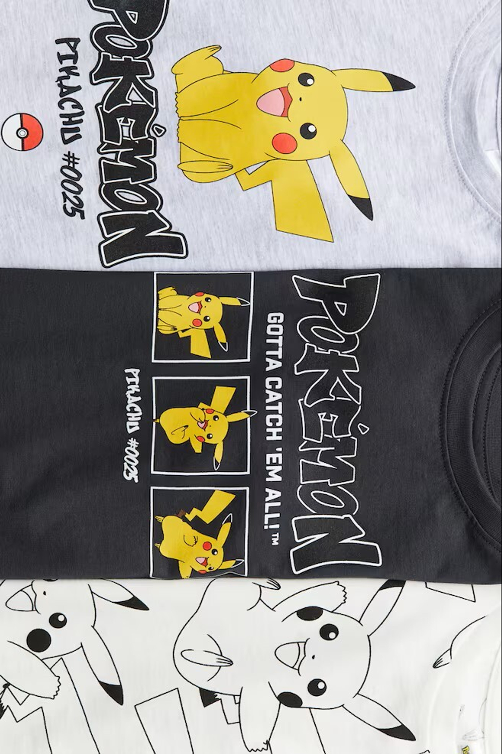 H&M Набор из 3 хлопковых футболок с принтом, светло-серый