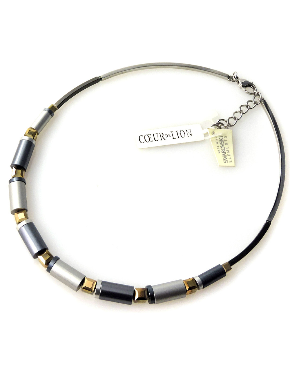 4663 Coeur de Lion колье серый металлик с кристаллами Сваровски золотистого цвета.