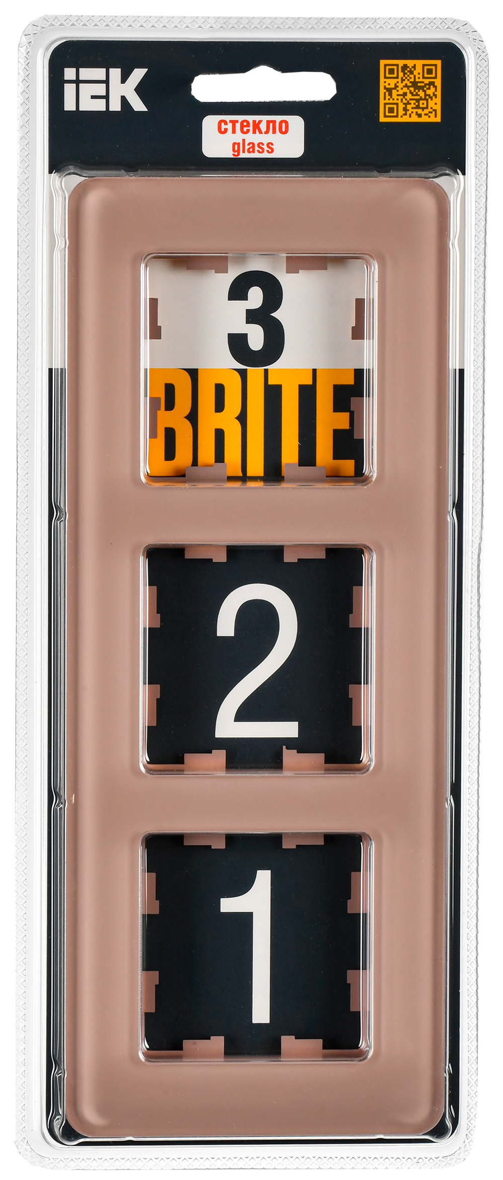 BRITE Рамка 3-местная РУ-3-2-Бр стекло дымчатый RE IEK