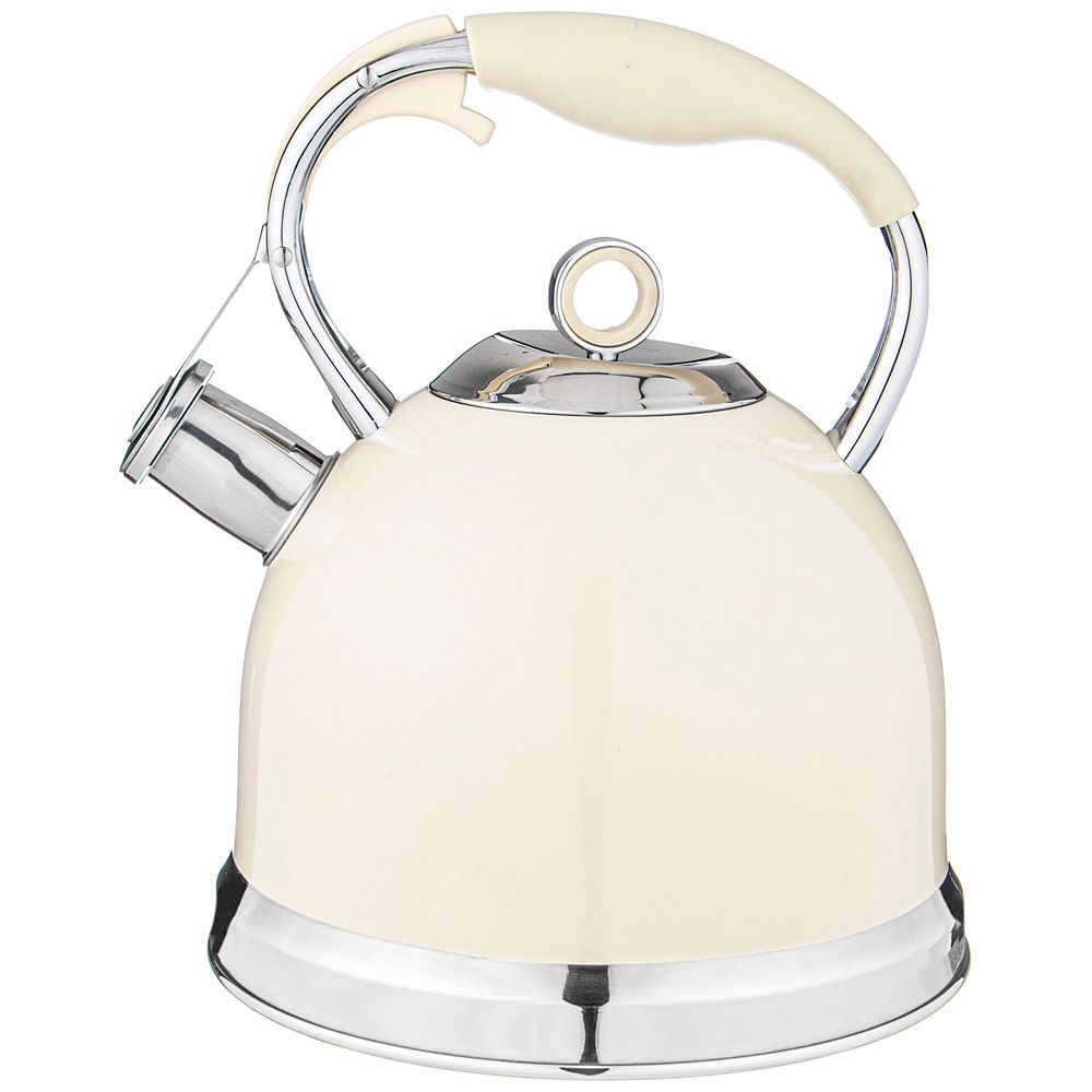 ЧАЙНИК AGNESS СО СВИСТКОМ, 3Л, СТАЛЬ 18/10, C ИНДУКЦИОН. КАПСУЛЬНЫМ ДНОМ ЦВЕТ: МОЛОЧНЫЙ