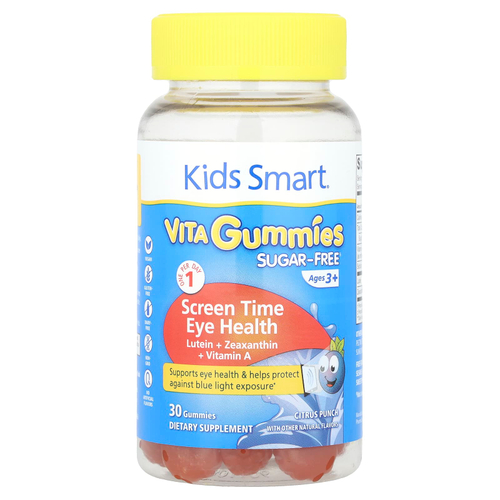 Kids Smart, Kids Smart® Vita, жевательные таблетки для здоровья глаз, без сахара, для детей от 3 лет, цитрусовый пунш, 30 жевательных таблеток