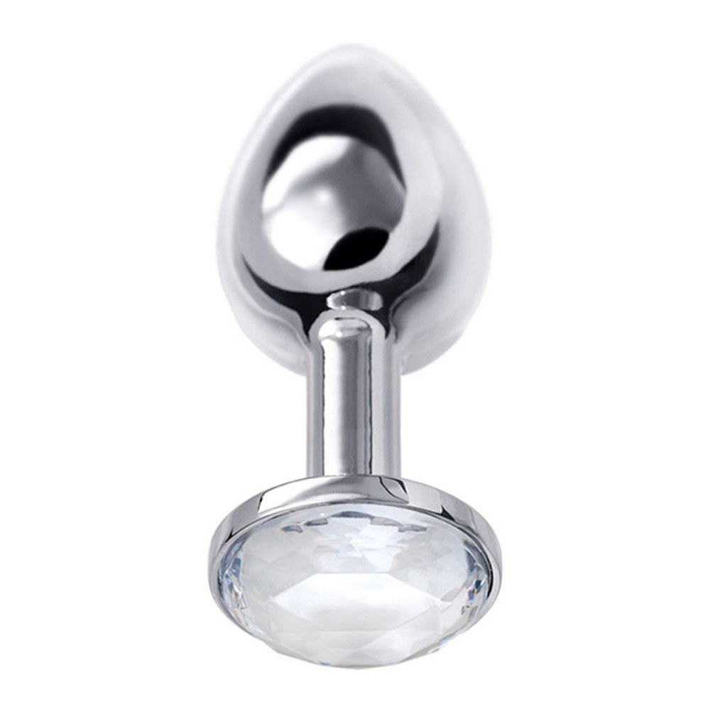 Малая серебристая анальная втулка 6см с прозрачным кристаллом ToyFa Metal 712001