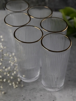 Ребристые бокалы для виски, 330 мл. 6 шт. с золотой каймой