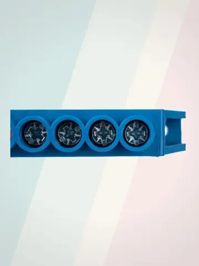 Шина нулевая/заземления 6х9 в изоляторе на дин-рейку (DIN), 4 контакта, синий, 1шт.