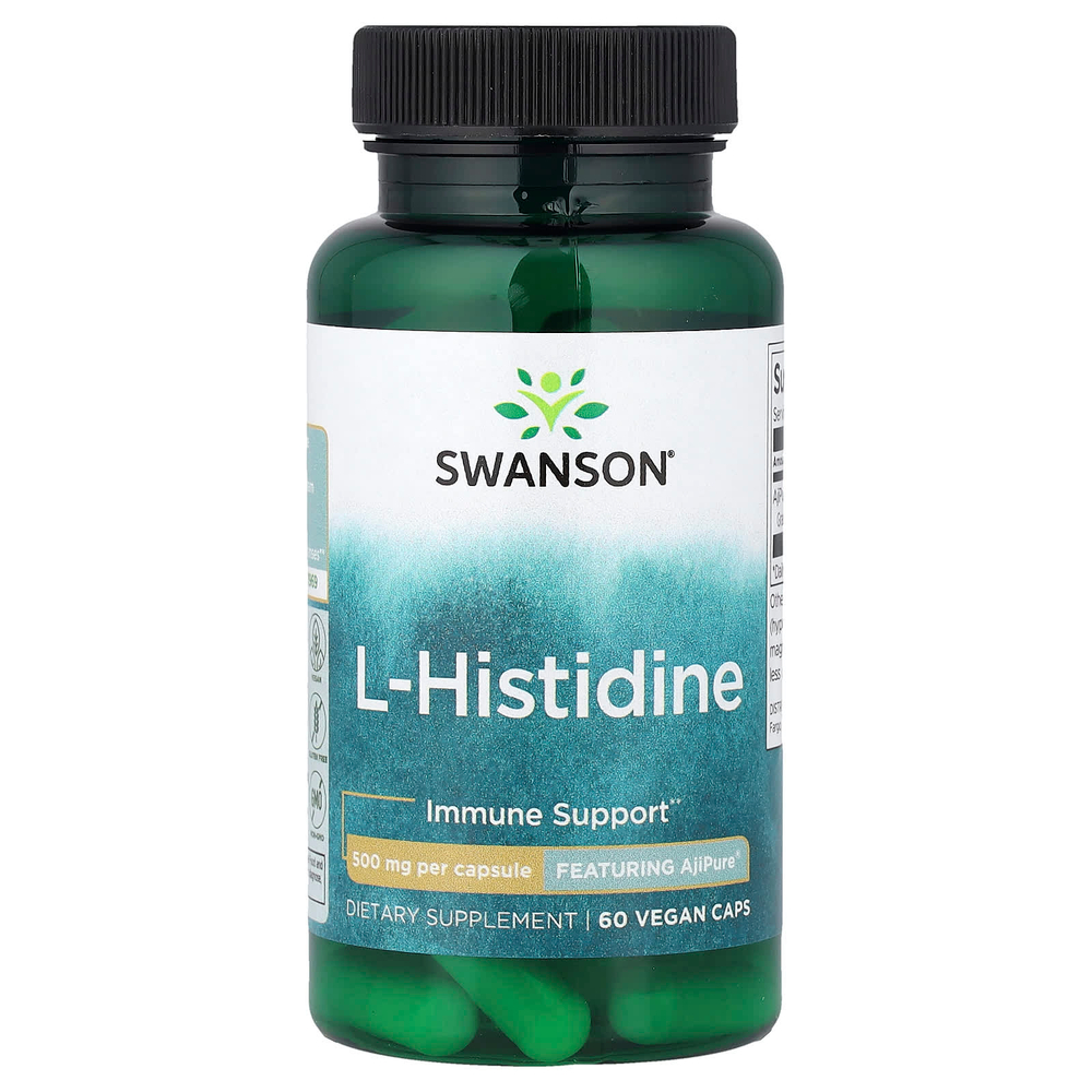 Swanson Vitamins, L-гистидин, 500 мг, 60 веганских капсул