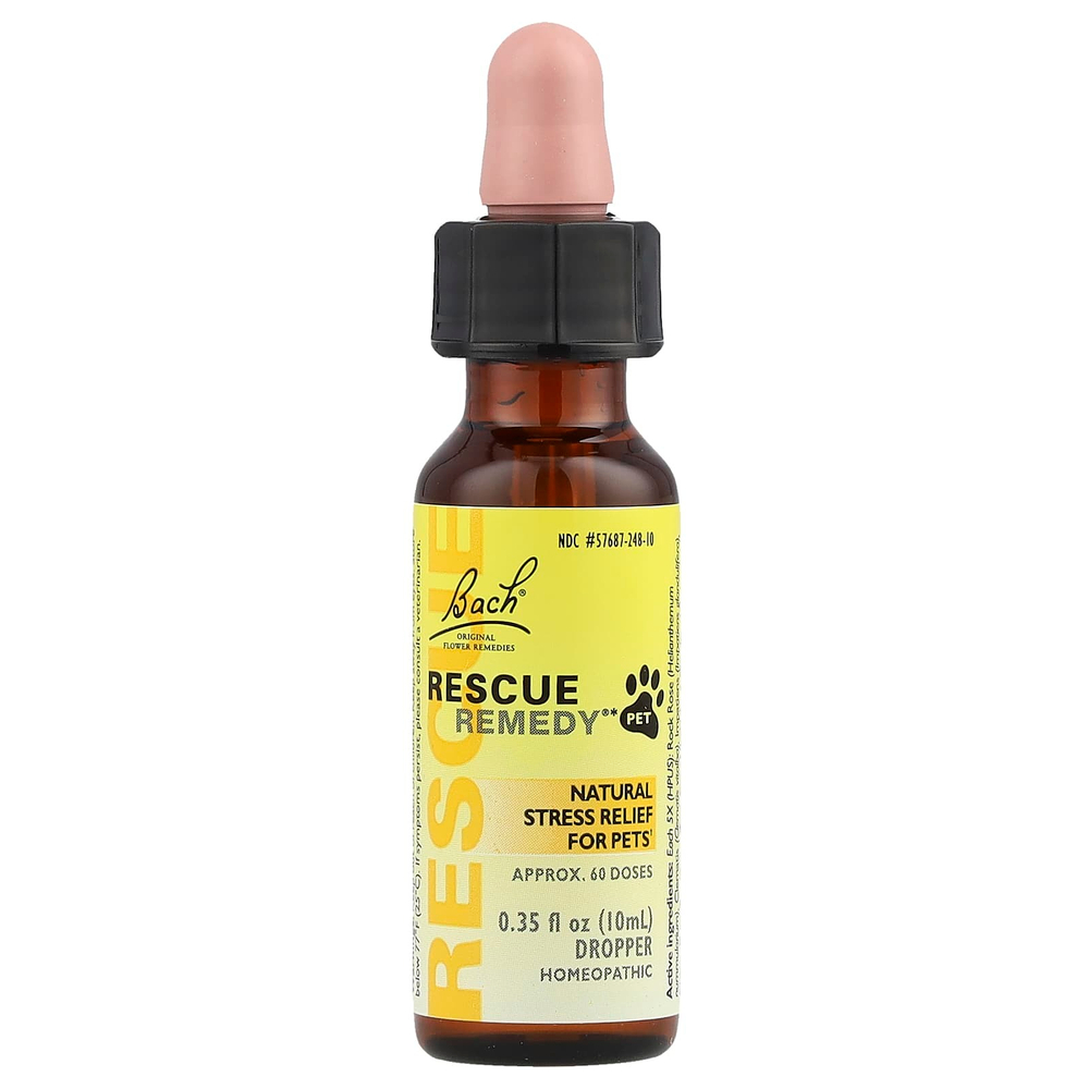 Bach, Original Flower Remedies, Rescue Remedy Pet, натуральное средство для снятия стресса, пипетка, 10 мл (0,35 жидк. унц.)