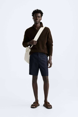 ZARA ШОРТЫ ИЗ 100% ЛЬНА, МОРСКОЙ СИНИЙ