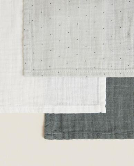 ZARA HOME НАБОР ДЕТСКИХ МУСЛИНОВЫХ САЛФЕТОК (3 ШТ), ЗЕЛЕНЫЙ