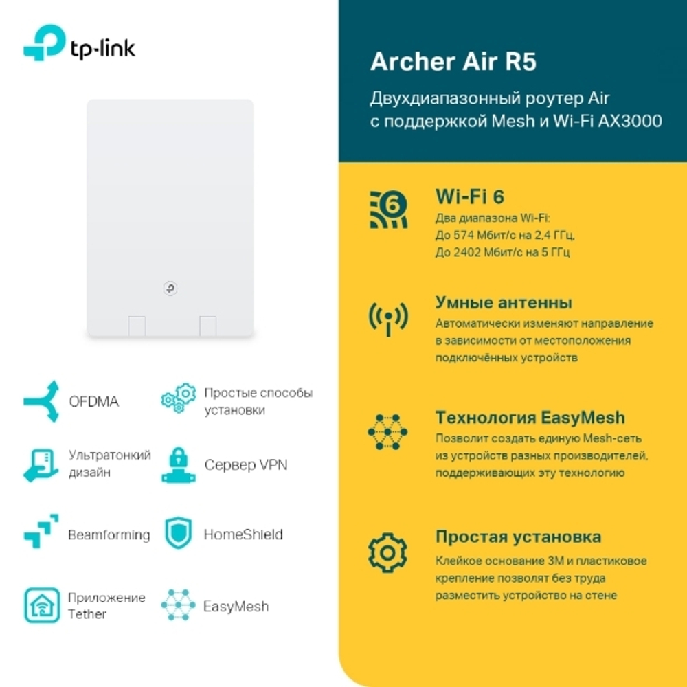 TP-Link Archer Air R5 Двухдиапазонный гигабитный Wi‑Fi 6 роутер AX3000