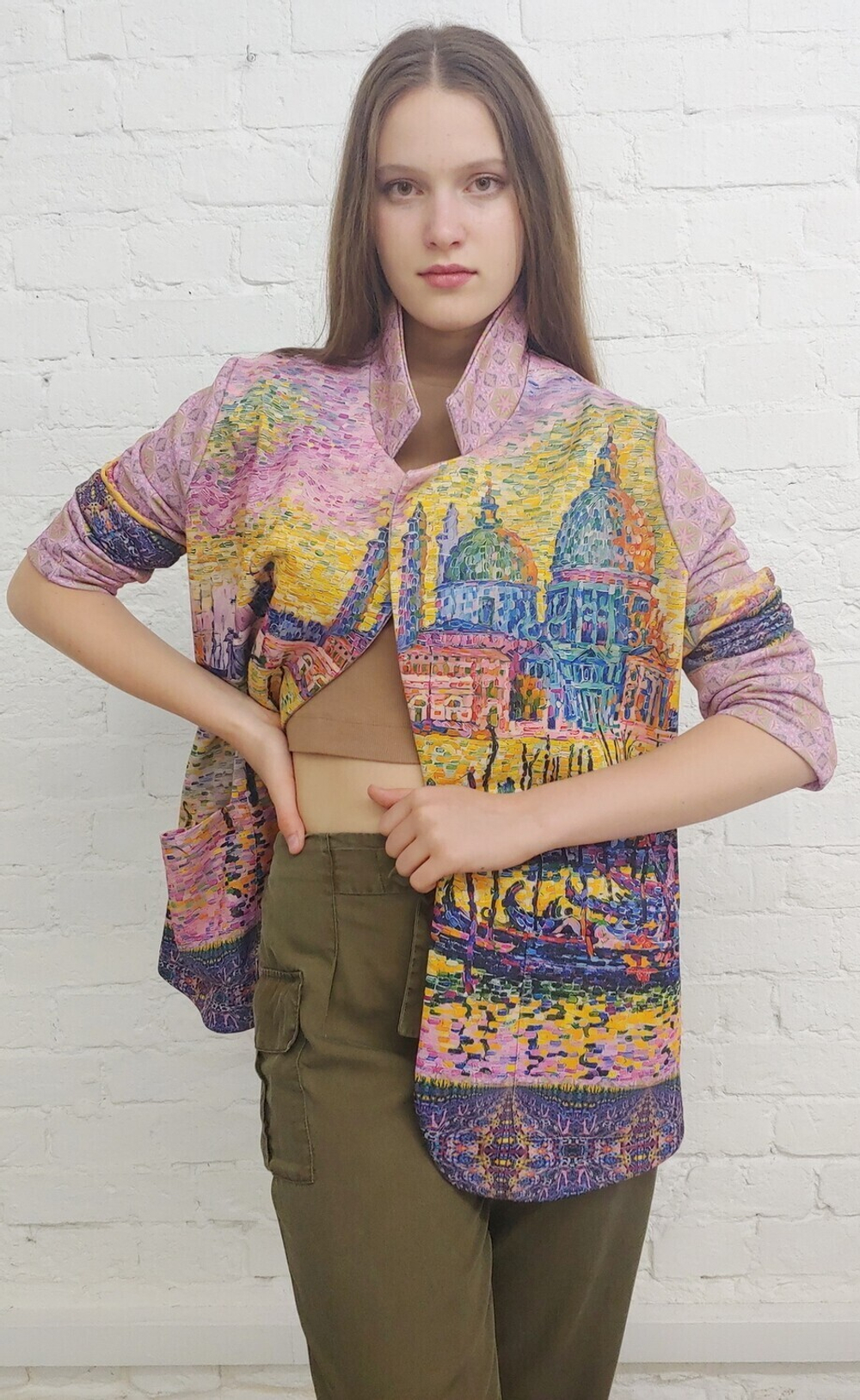 Трикотажный жакет "Гранд-канал", по мотивам картины "Вход в Гранд-канал" Поля Синьяка