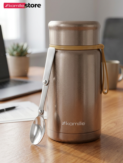 Термос для еды 800 мл. Kamille KM 2148 из нержавеющей стали с ложкой и ручкой