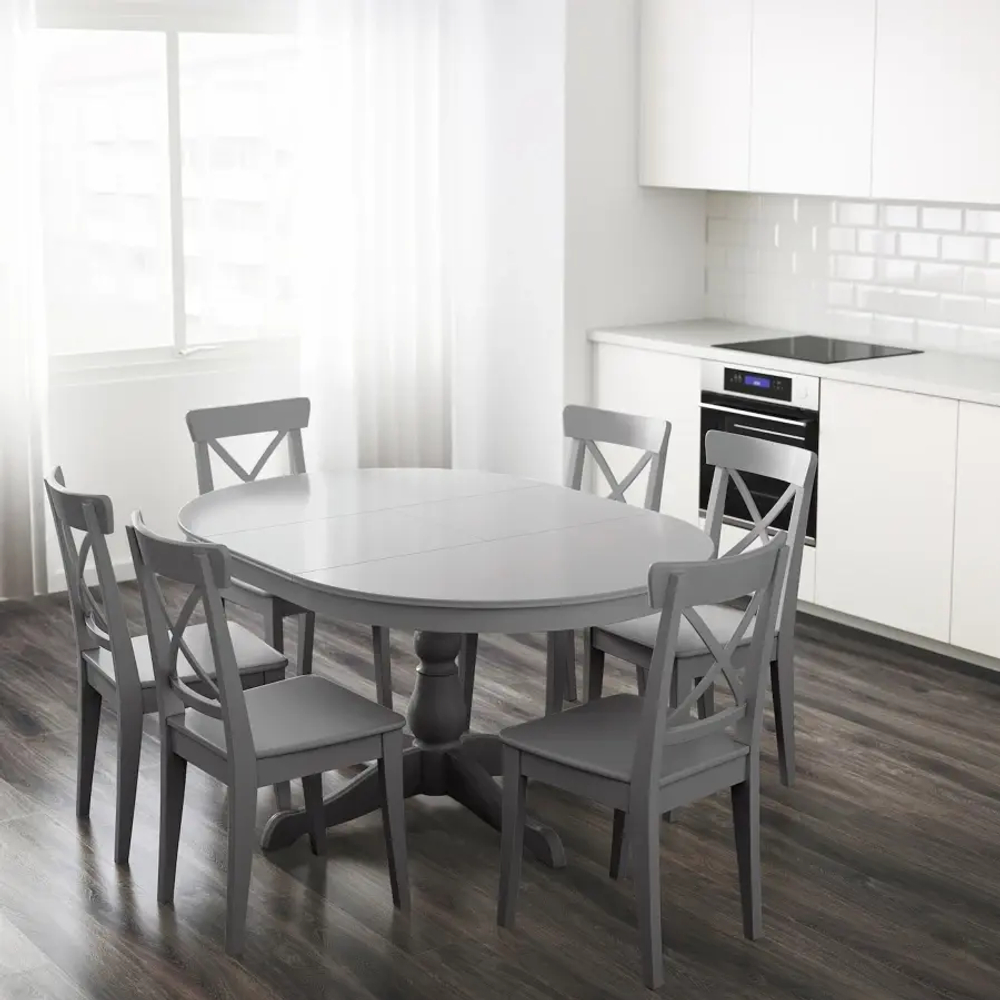 Стол круглый раздвижной - IKEA INGATORP, 110/155х74 см, ИНГАТОРП ИКЕА, серый