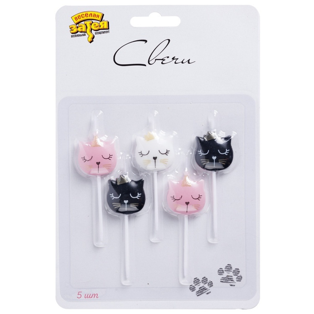Свечи на пиках «Котенок принцесса», объёмные фигурки 5 шт