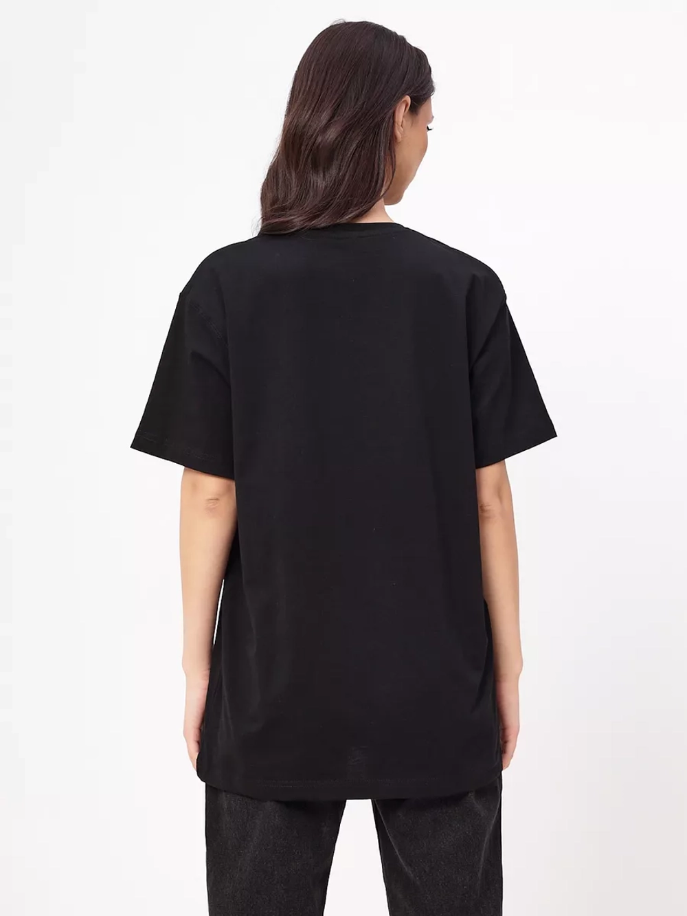 Футболка праздничная летняя черная оверсайз с цветами