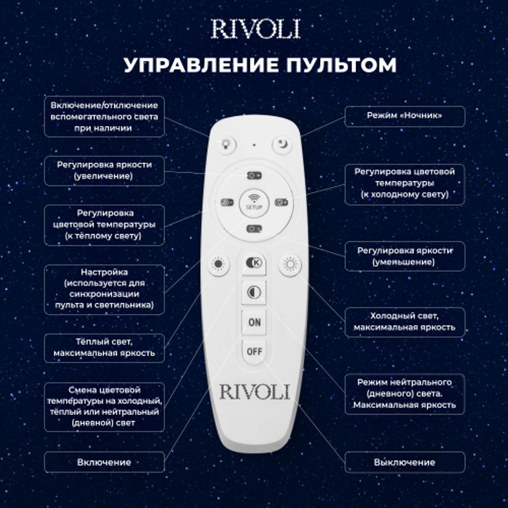 Светильник потолочный светодиодный Rivoli Megan 6110-107 106 Вт LED 2800К - 6200К модерн с пультом | Интерьерные светодиодные светильники