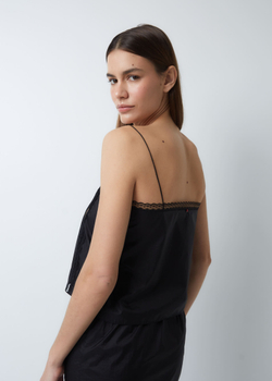 Топ из итальянского нейлона с кружевной отделкой черный