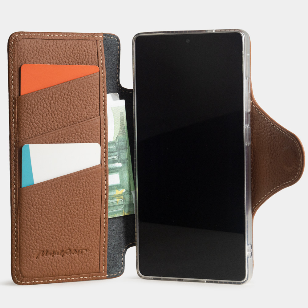 Чехол с картхолдером для Samsung Galaxy S25 Ultra из кожи теленка, цвета карамель