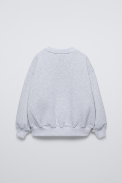 ZARA ХУДИ С РЕЛЬЕФНОЙ НАДПИСЬЮ, СЕРЫЙ С МЕЛАНЖЕВЫМ ЭФФЕКТОМ